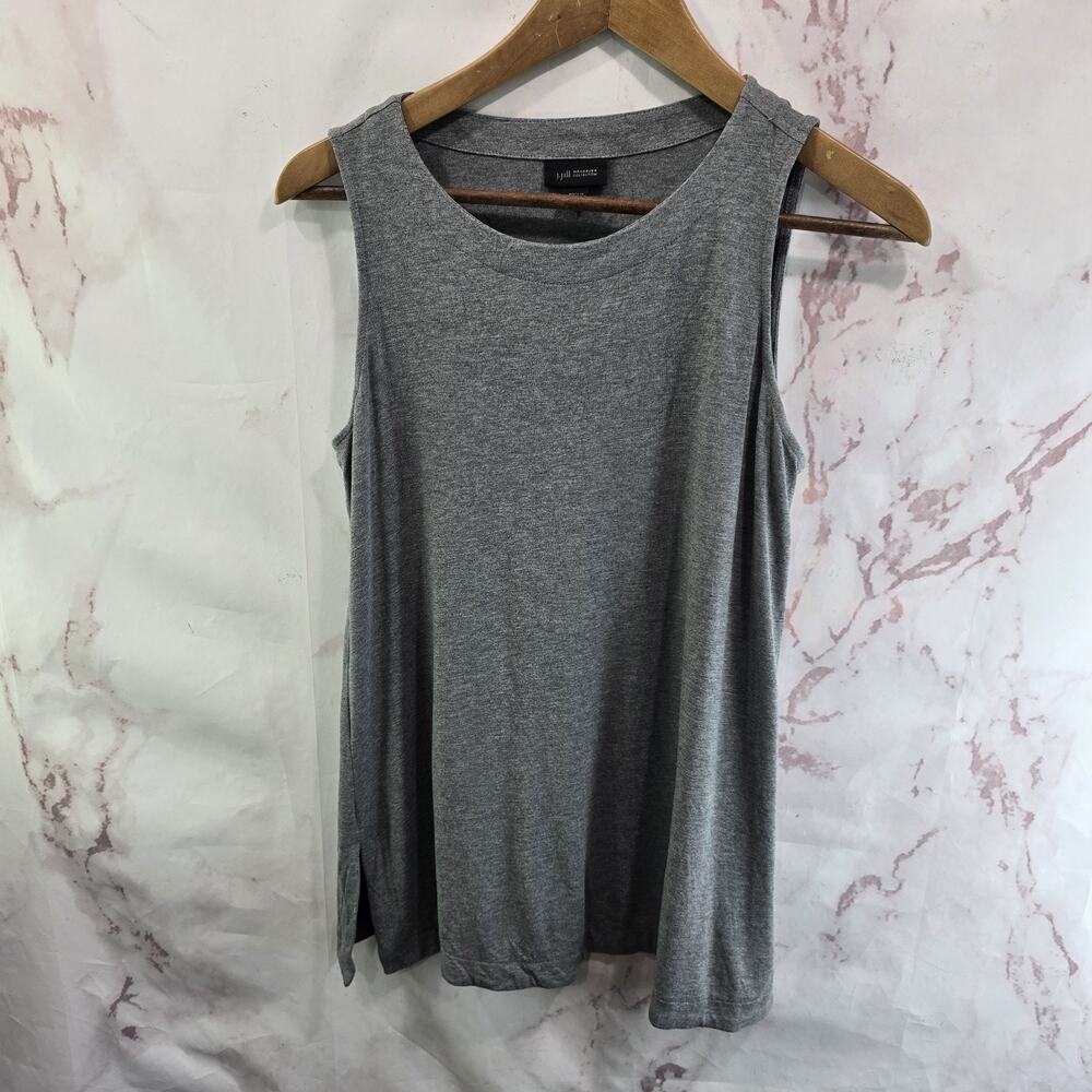 J Jill Shirt Womens Small Petite Tank Top Light Gray Wearever Tee T Round Neck